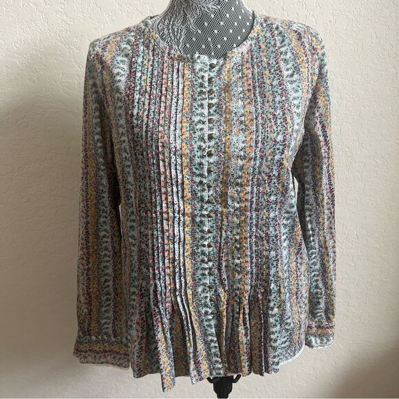 Maeve Anthropologie Gelise Button Blouse Pleated Floral Women’s Sz Small NWT - Picture 2 of 10